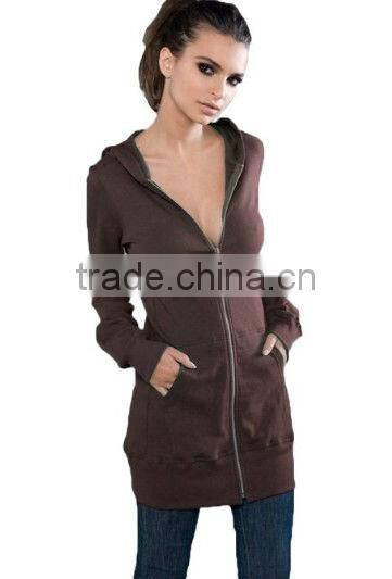 Fitted Long Zip Hoody with Nickel Zipper