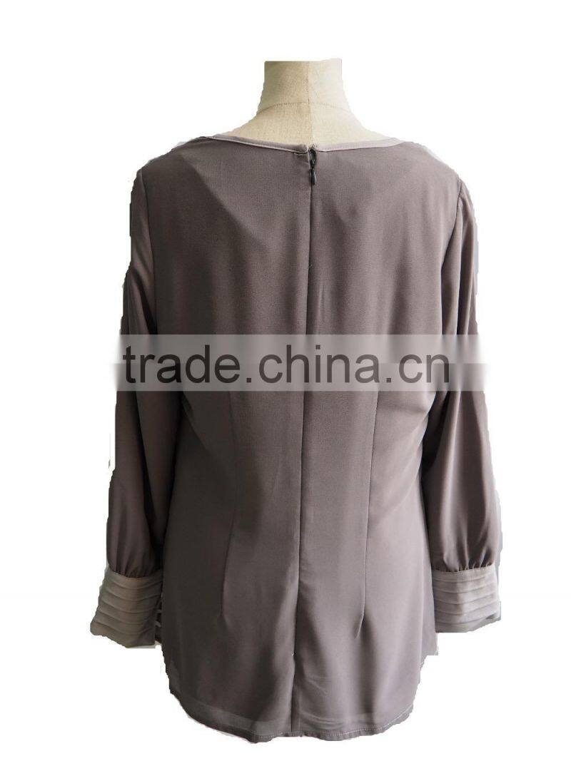 Malay style Round Collar Long Sleeve Orange Chiffon Shirt Blouse