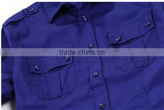 Men's shirts with Epaulets cotton elastic slim fit fashion shirts for man