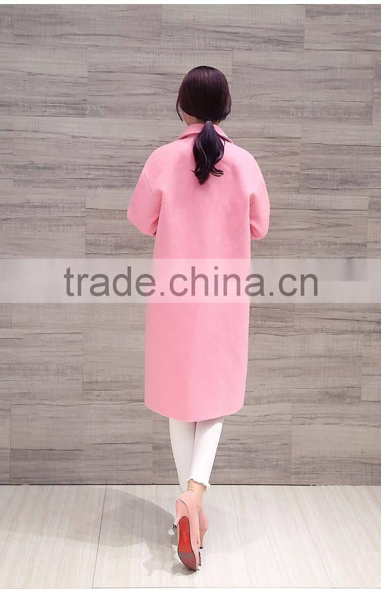 New products wollen fabric plain color ladies fancy long coat