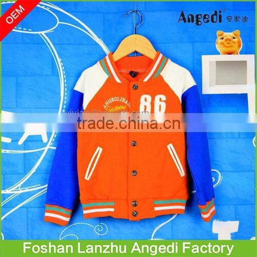 children's winter apparel Boy's fashion stylish baseball overcoat jacket v-neck casual sweatshirt with patch applique work