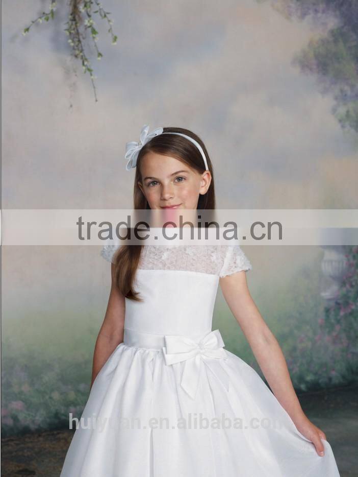new white capsleeve gown flower girl dress for wedding