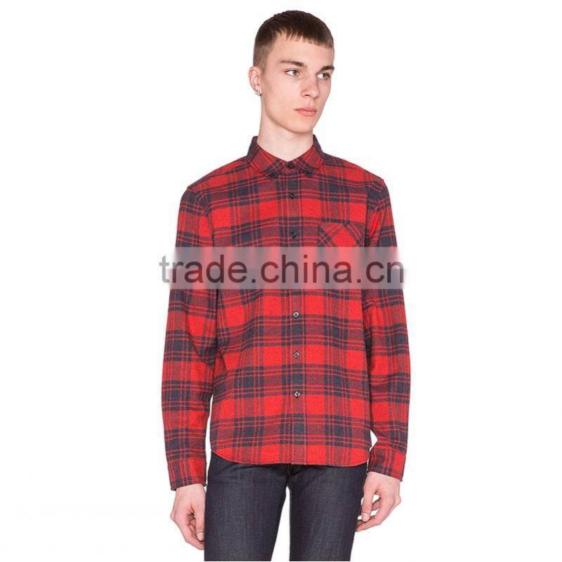 2016 fashion long sleeve slim fit breathable casual shirts red flannel mens check shirts