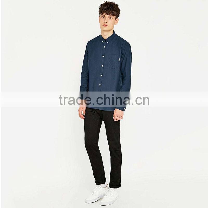 Wholesale plain long sleeve linen cotton shirt blue formal custom shirts for men