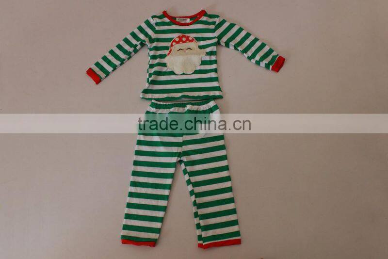Wholesale children's boutique clothing Christmas outfit for children green stripes top and pants