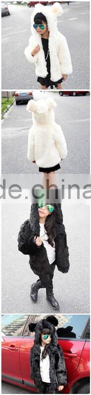 Hooded Winter Fur Jacket Girls European Style Fur Coat Autumn Kids Plush Jacket Thick Padded White Black Leopard Rabbit Ear