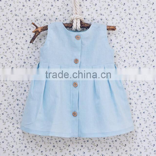 Sleeveless New Model Girl Dress High Waist Baby Linen Dress Summer
