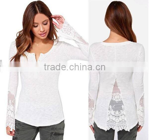Classical black and white solid Dovetail split Net yarn splicing knitting Slim soft t shirt thin women