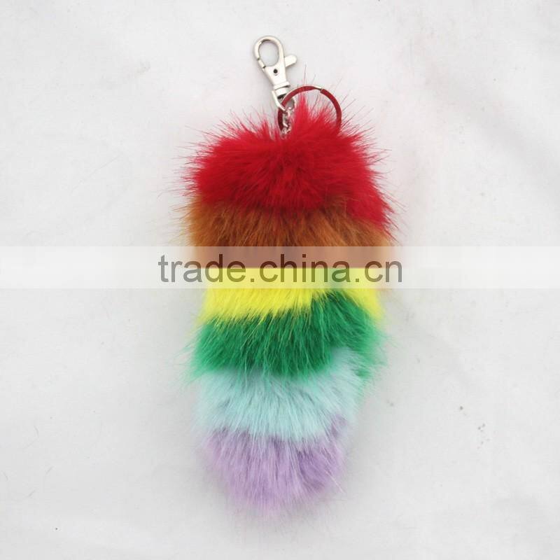 Myfur Factory Design Customized Brand Fox Tail Keychain Faux Fox Tails Cheap Fake Fur Fox Tail Keyring