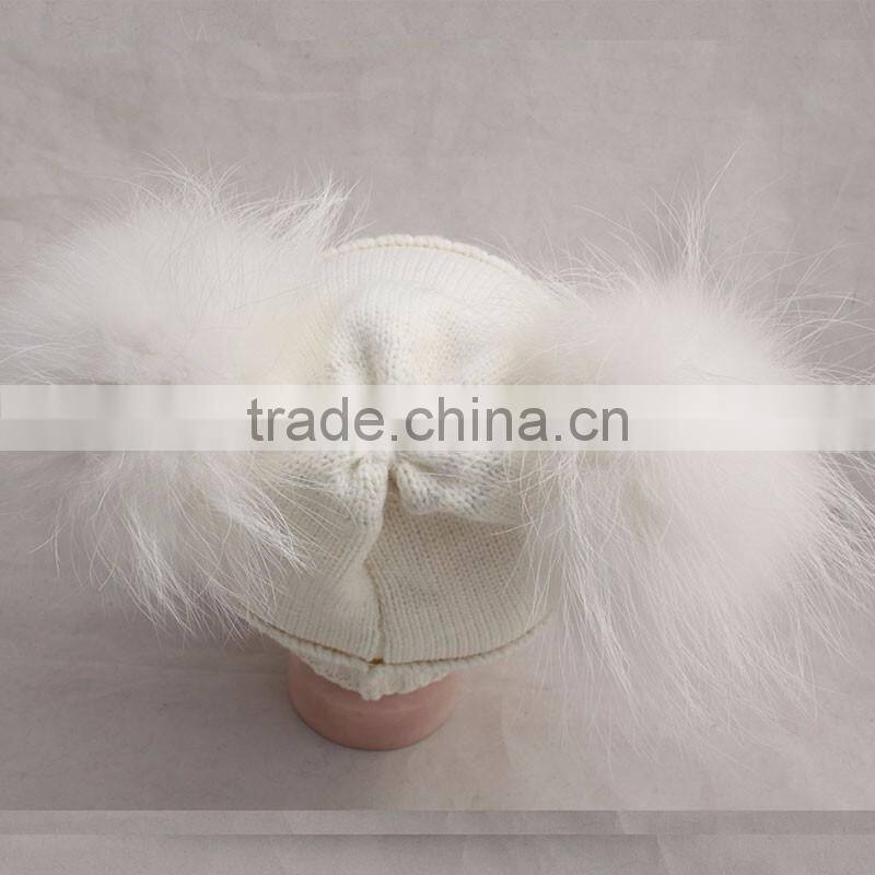 Myfur Christmas Kid Hat Girl Genuine Fur Pom Pom Children Crochet Winter Hat