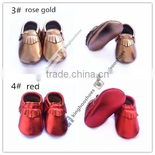 hot selling baby leather moccasin shoes the metal color moccasins shoes