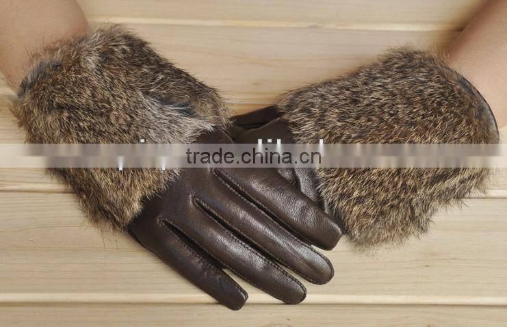 rabbit hair lady fashion sheep leather gloves
