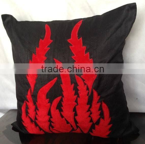 Black Pillow with Red applique, throw pillow,Decorative Pillow Cover, Velvet Flame Applique, couch toss, sofa toss