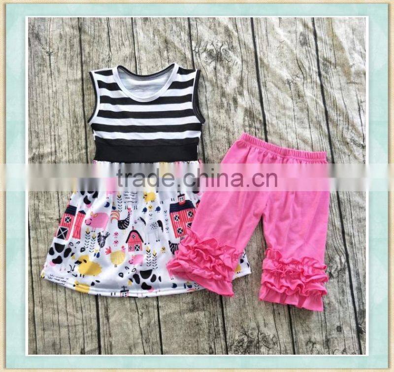 2017 factory wholesale hot sale girl's summer Thanksgiving chicken design suit clothing