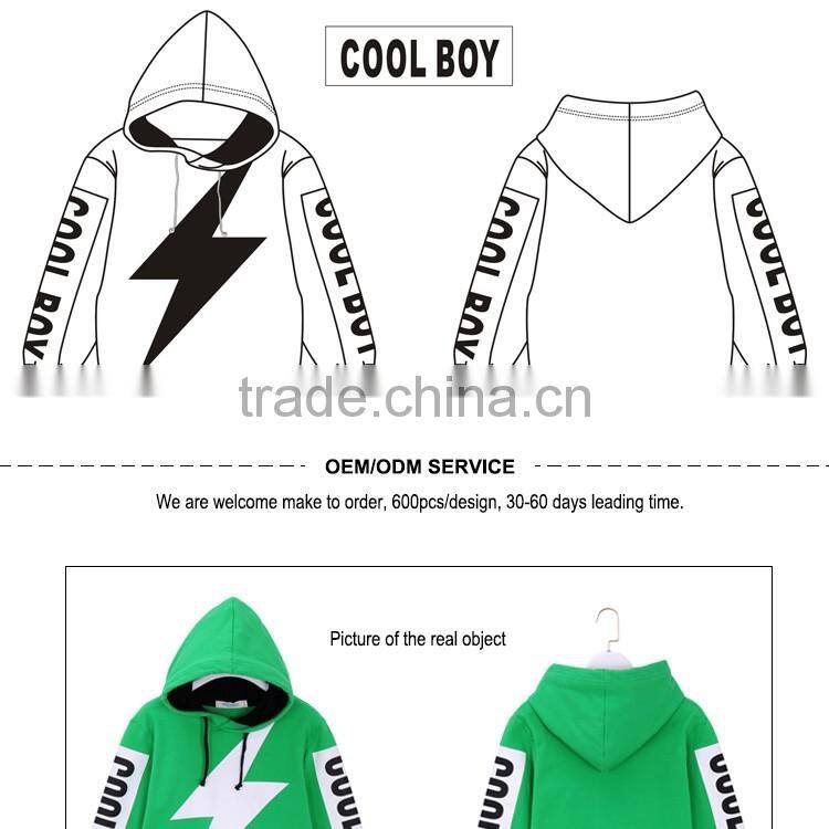 New design boys fleece hoody with hood lightning printing cool boy hoodies custom wholesale