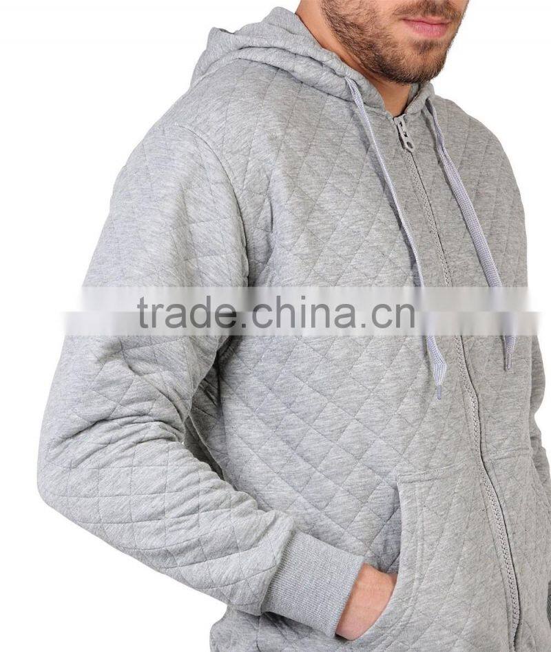Mens Quilted Plain Hoodie Sweatshirt Winter Jacket