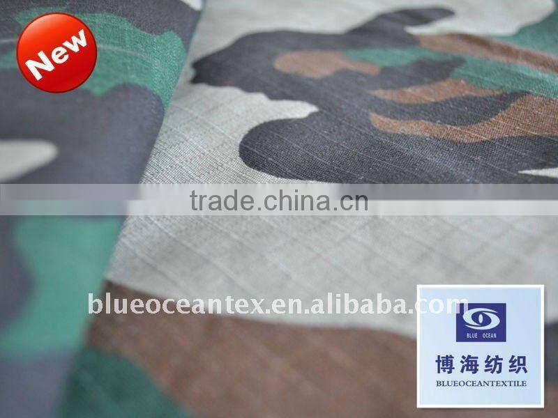 camo print on cotton ripstop fabric