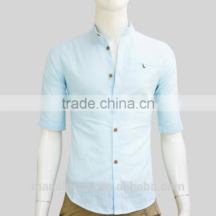 2016 latest design custom elegant sim fit mandarin collar linen shirt