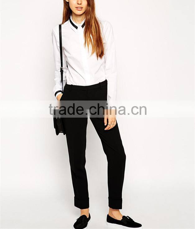ladies Long Sleeved formal Shirt With Contrast Collar