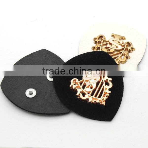 Black/white PU leather label with metal alloy logo jeans/jacket leather patches PLB-015