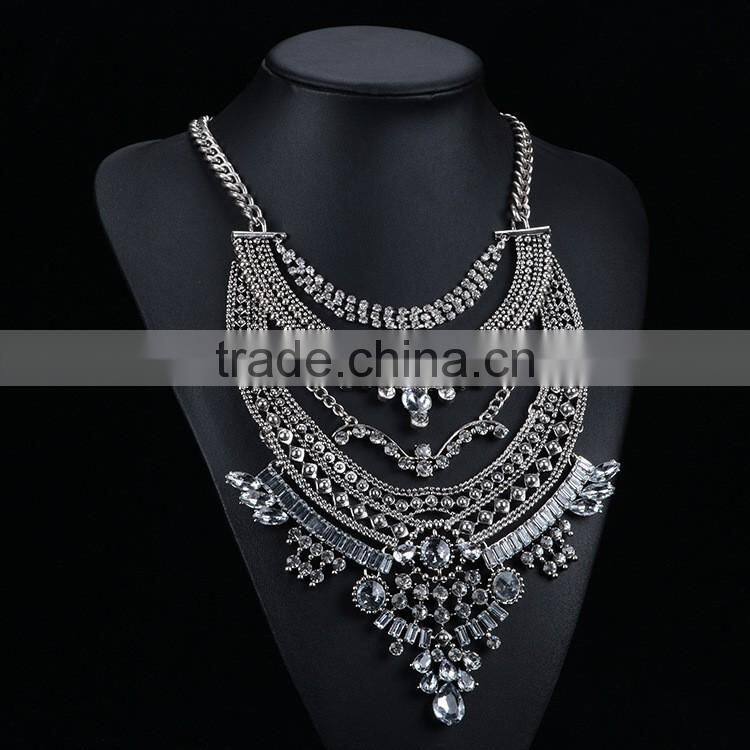 Fashion Jewelry 2016 new European and American jewelry multilayer alloy diamond necklaces pendants For Woman