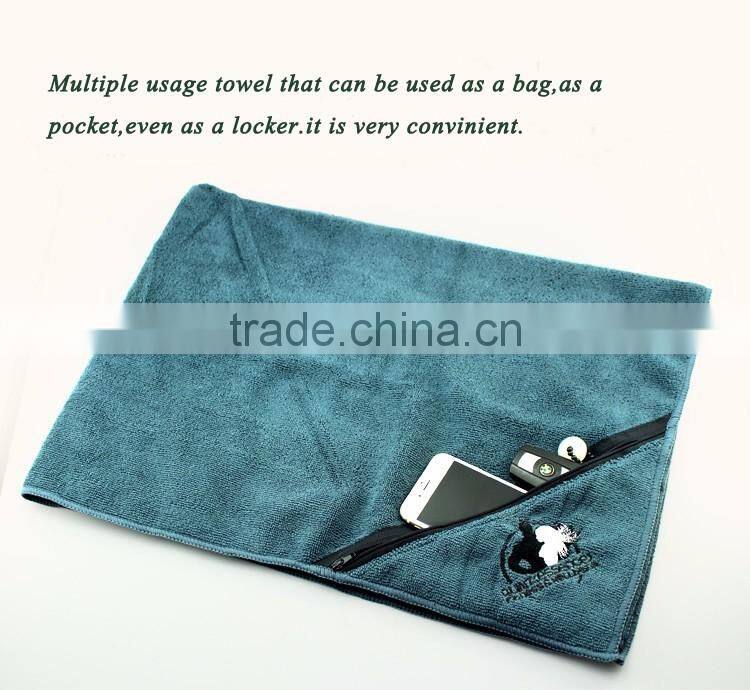 Gym towel with zipper pocket bamboo fabric