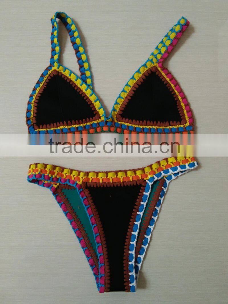 lake blue multi color hand woven swimwear bikini/hr fancy crotched r bikini swimwear/ fancy bikini set swimwear beachwear