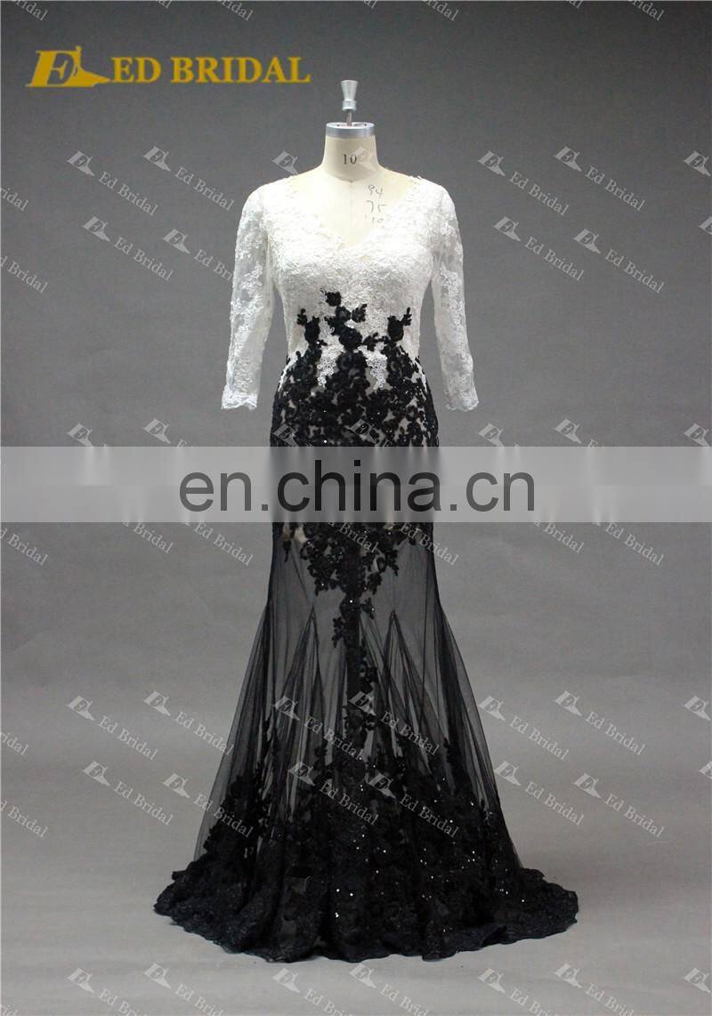 LN137 New Sexy See Through 3/4 Sleeves Real Samples Of Lace Evening Dress