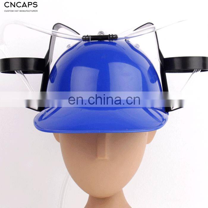 Plastic customized helmet plastic beer drinking cap w / straw and beer holder CNCAPS
