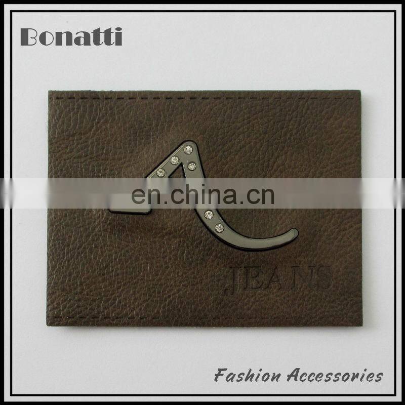 personalized garment pu leather labels or patches with rhinestone