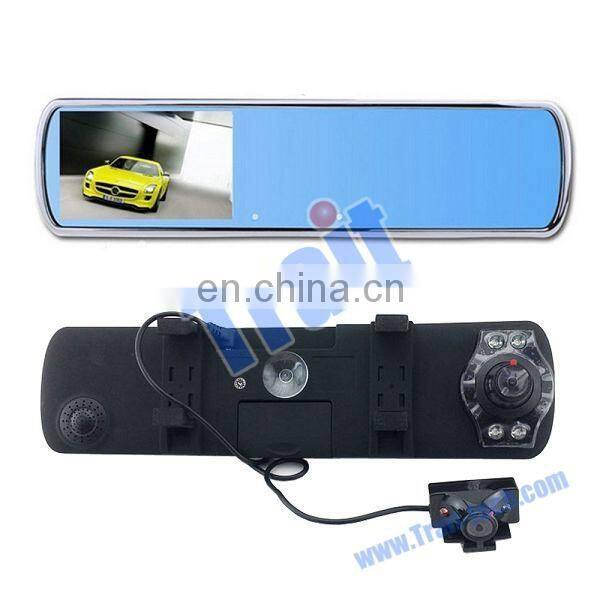 HD 720P Night Vision Recorder Dash Cam 2 Channel Car DVR Rearview Mirror Camera