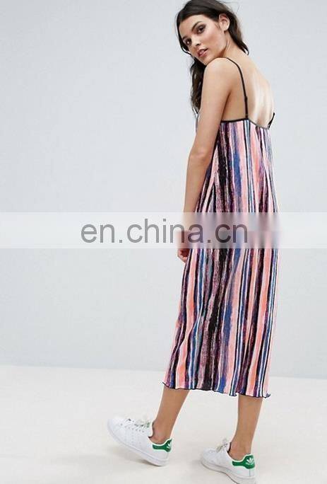 2017 Latest Design Midi Pencil Dress Splash Print V-neckline Dress Adjustable Straps Dress For Women