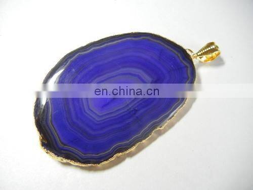 2015 wholesale gemstone pandent/Agate Slice Pave Set Pendant/Silver CZ pave pandent
