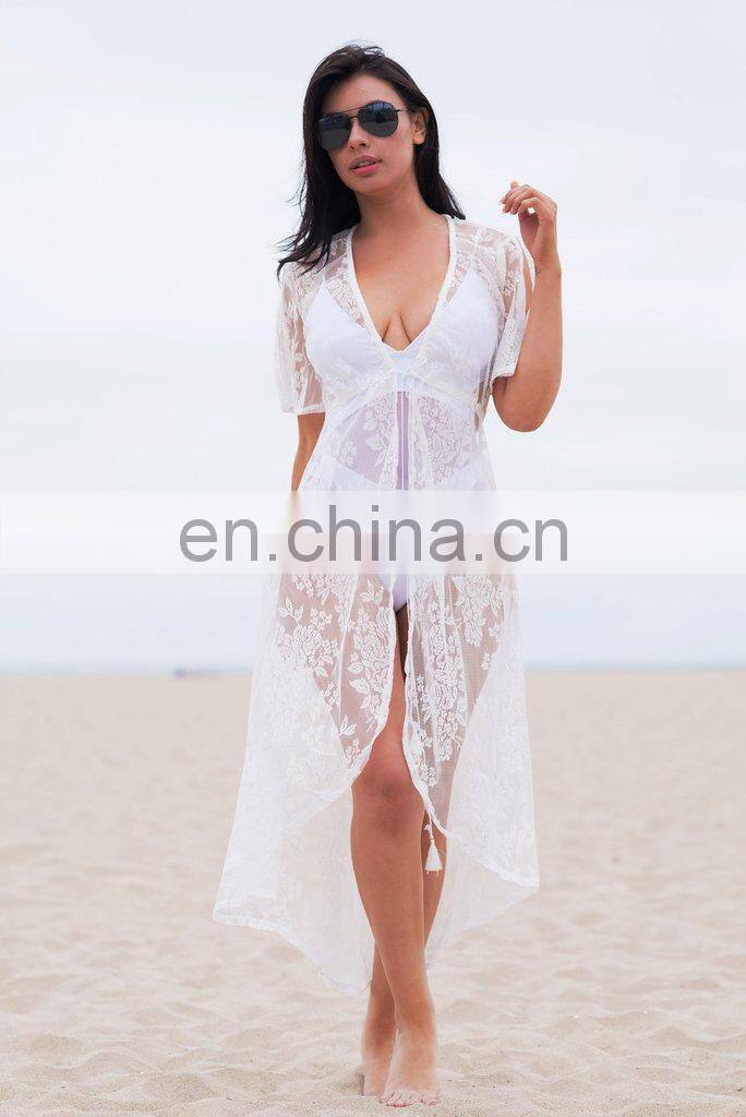 Sexy Transparent White Lace Beach Dress Bikini Cover Up