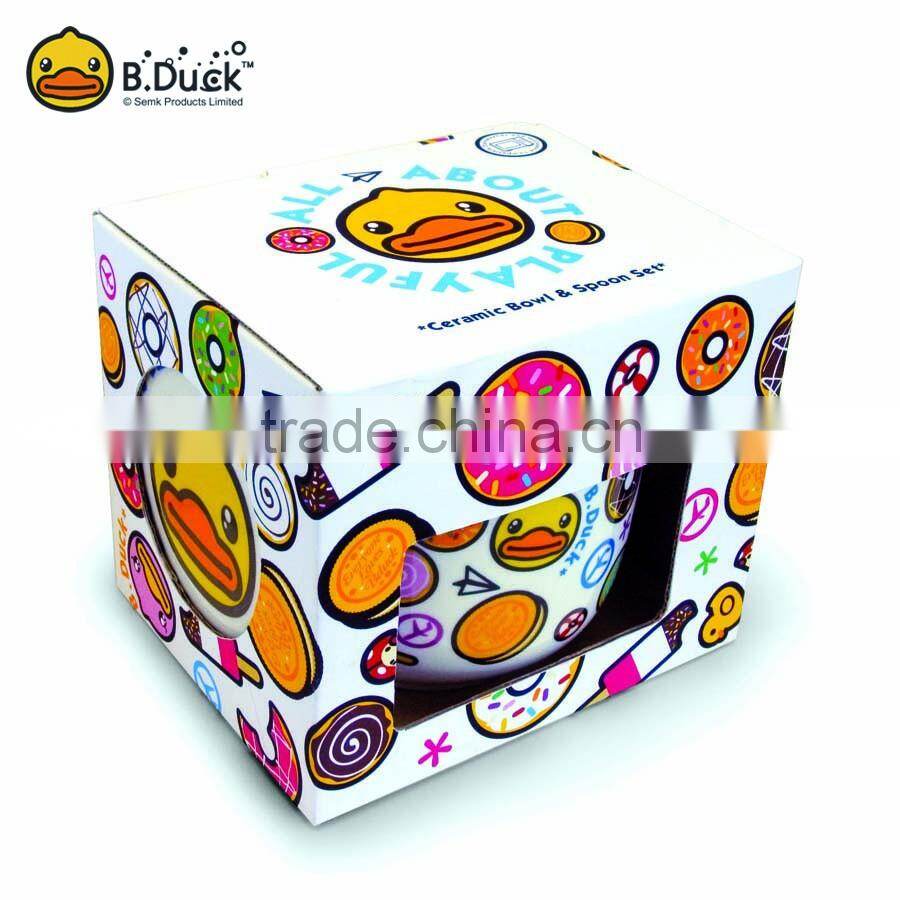 Boutique fashion colorful ceramic mug with lid & spoon in handle