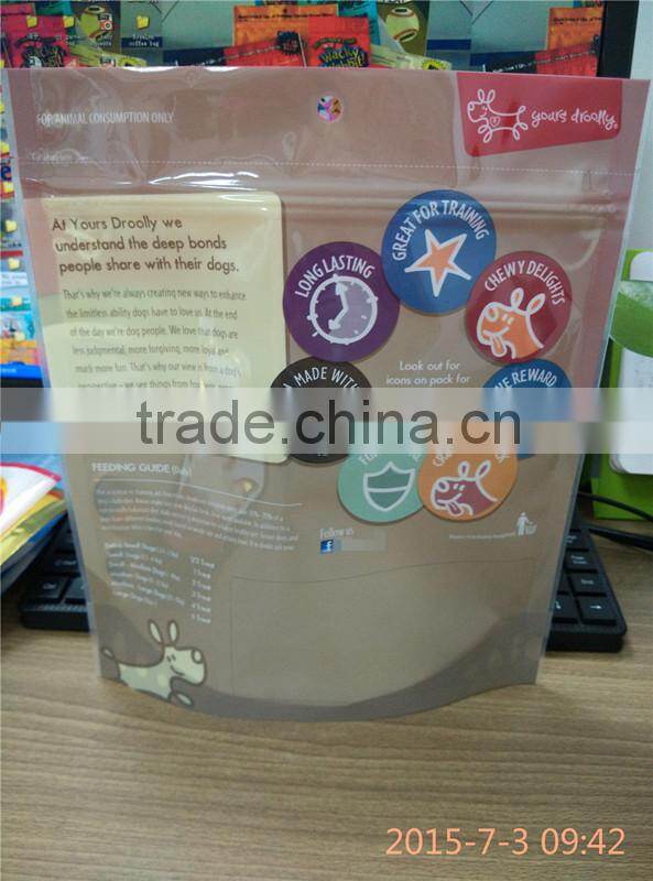 customer printed zipper stand up pouch for pet dog treats