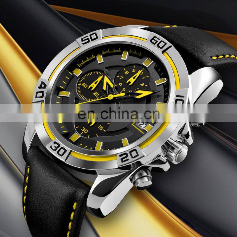 SKMEI 9156 luxury stylish quartz wrist watches men watches leather band stainless steel back