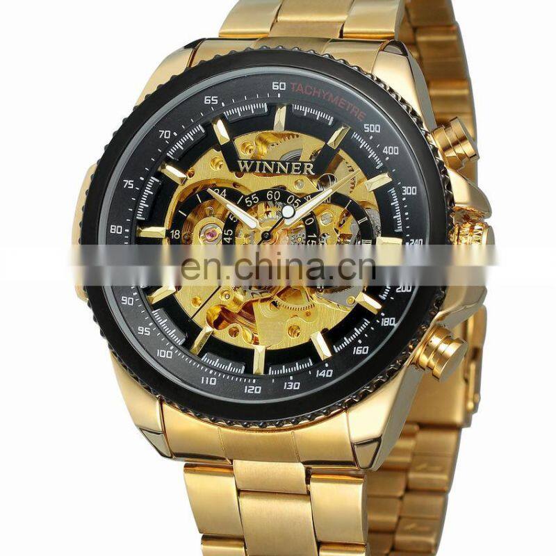 WINNER 428 Men Automatic Mechanical Hand Watch Popular Bling Stainless Steel Strap Mechanical Watch