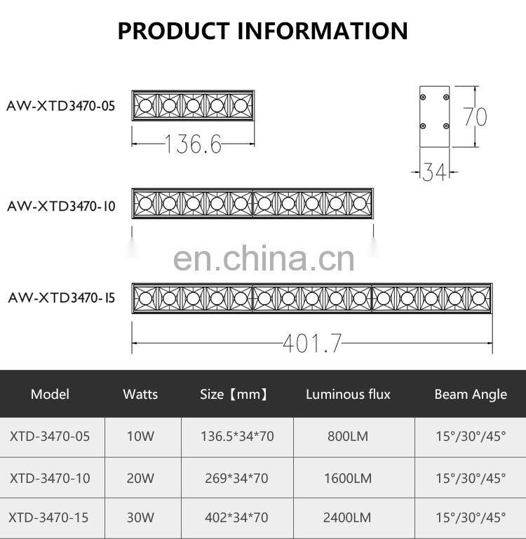 Black Aluminum Anti Glare Office Workplace Lighting System Surface Mounted 10W 20W 30W Led Linear Downlight