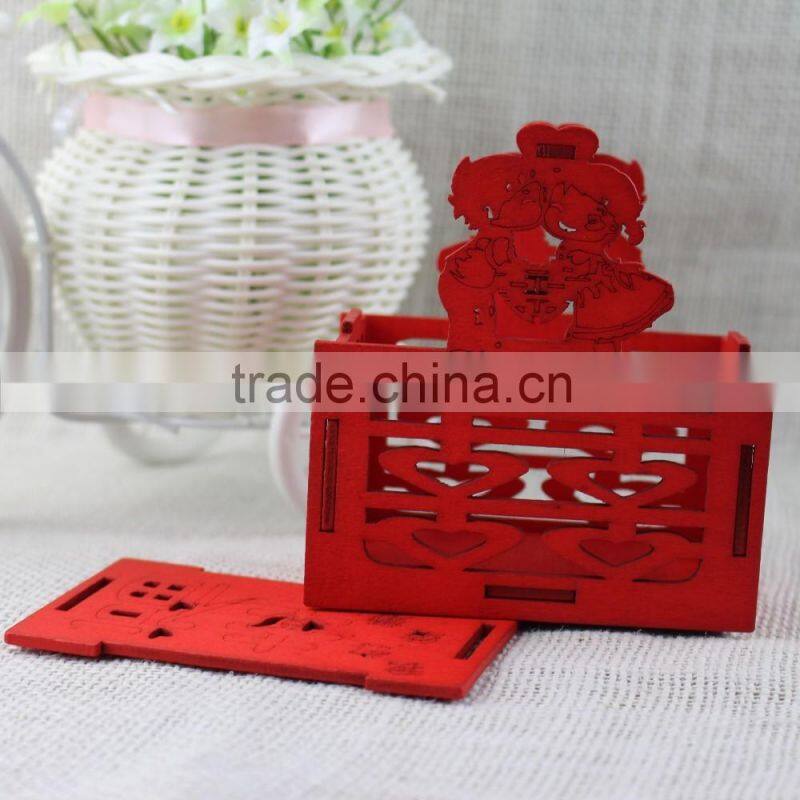New 2016 Romantic Wedding China Red Laser wooden Decorative Candy Boxes