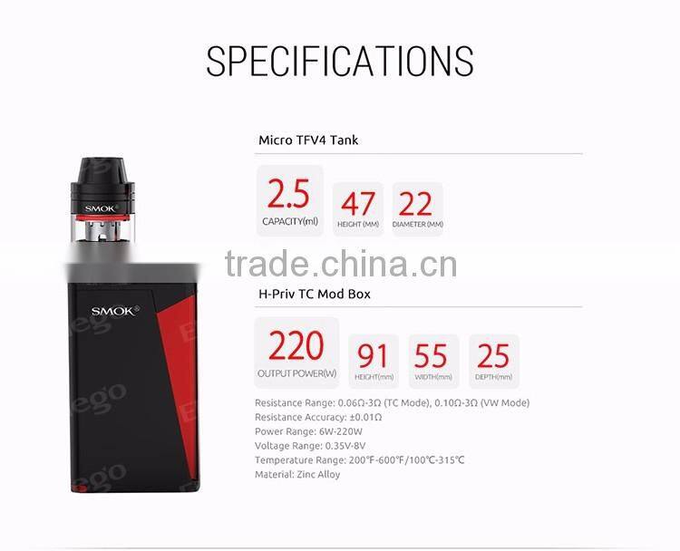 Hot Selling Genuine Smoktech Vape Kit H-Priv TC 220W Wholesale good price