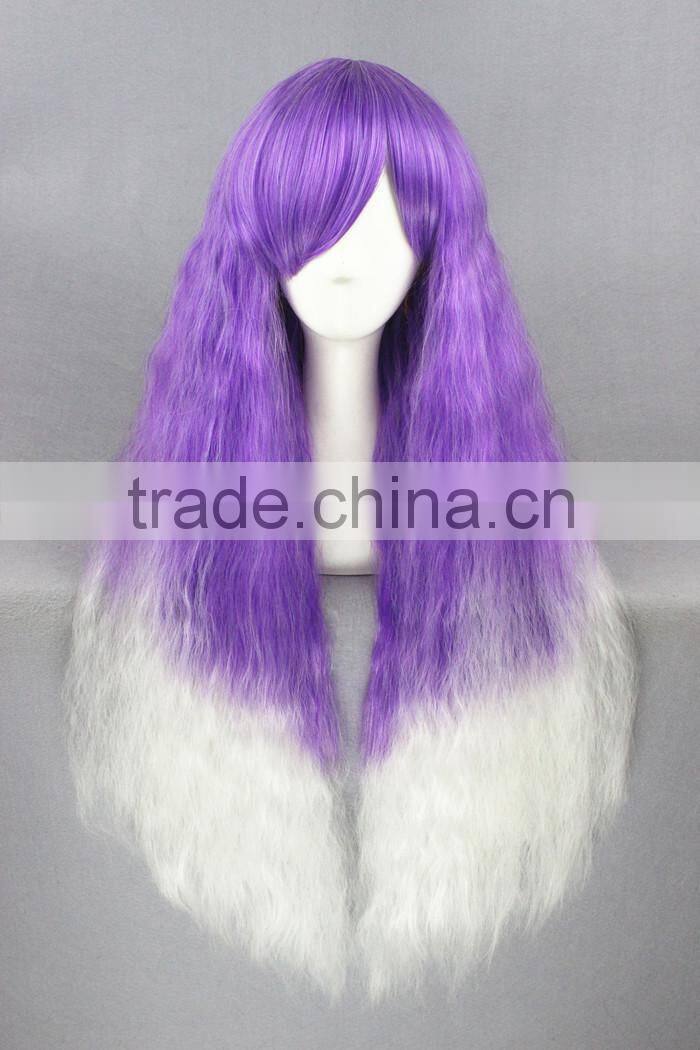 cheap short kinky long 70cm white purple ombre curly lolita women synthetic hair party wig