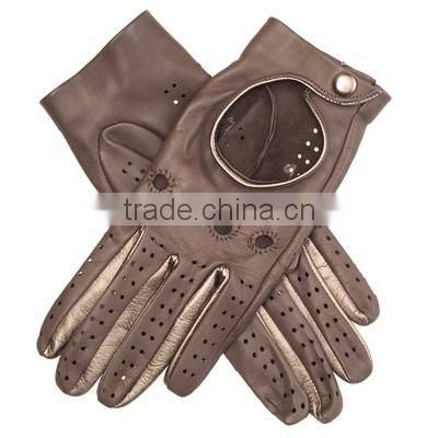 Taupe and Bronze Leather Driving Gloves for lady