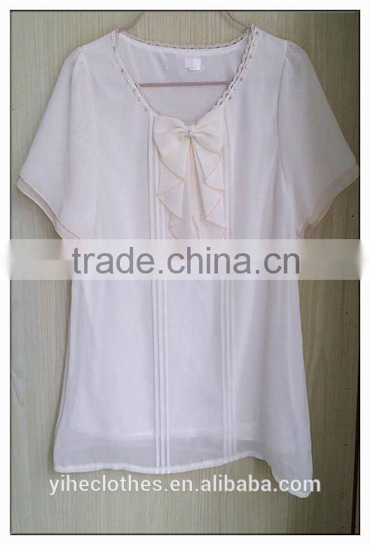 Bow chiffon T-shirt short sleeve girl's sweet T-shirt