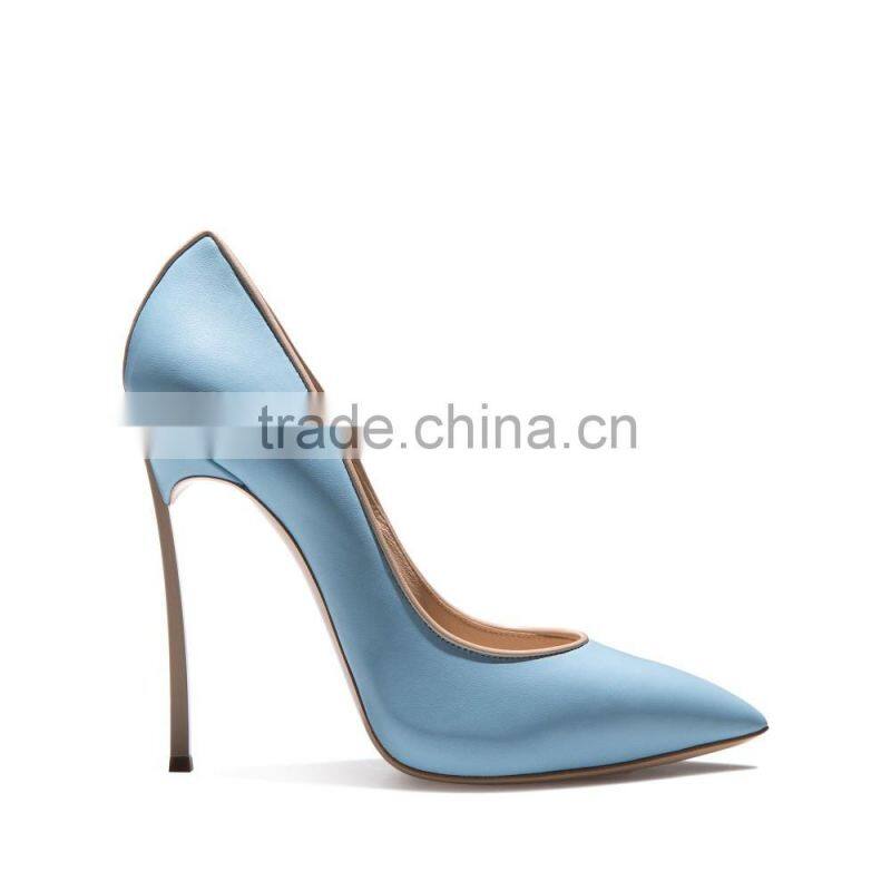 Sexy shoes very high heels ladies genuine leather shoes light blue lambskin celebrity womens shoes