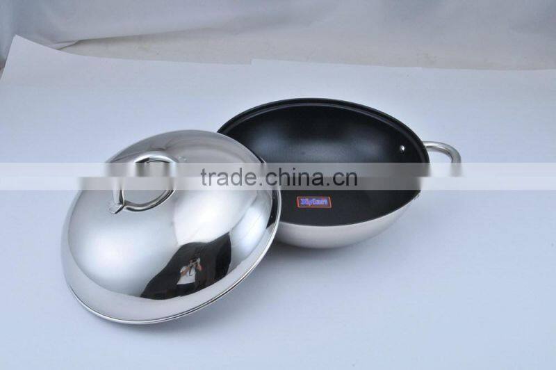 304 Stainless Steel Wok with non-sticking coated