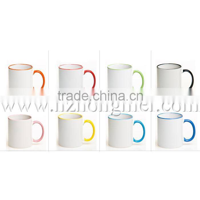 DIY 2015 Sublimation mug,great A white mug and edge color mug for heat transfer ,inside color mug,beside color mug,ceramic mug