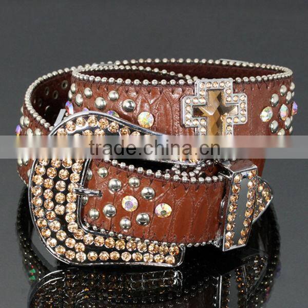 Crocodile Leather Design Rhinestone Belt