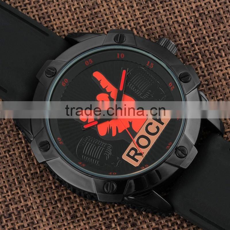 Fashion Rock and Roll Cool Big Case Silicone Man Watch Quartz Sport Rubber Watch