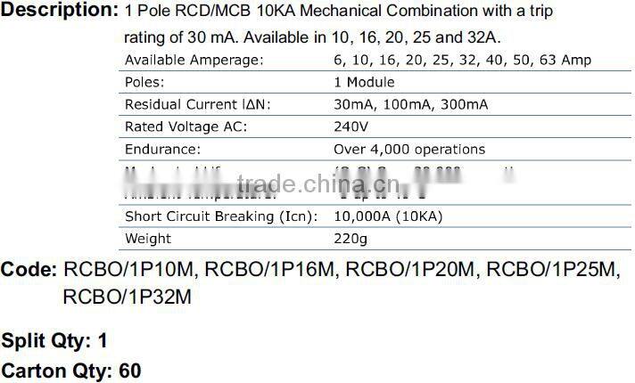 1 Pole RCBO Circuit Breaker